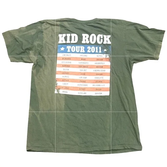 Kid Rock Tour 2011 Born Free Twenty Eleven Graphic T Shirt Men's Green Large - Picture 3 of 3
